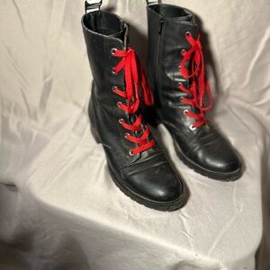 Aldo red lace combat/moto boots with LOVE detail up the back. Size 9